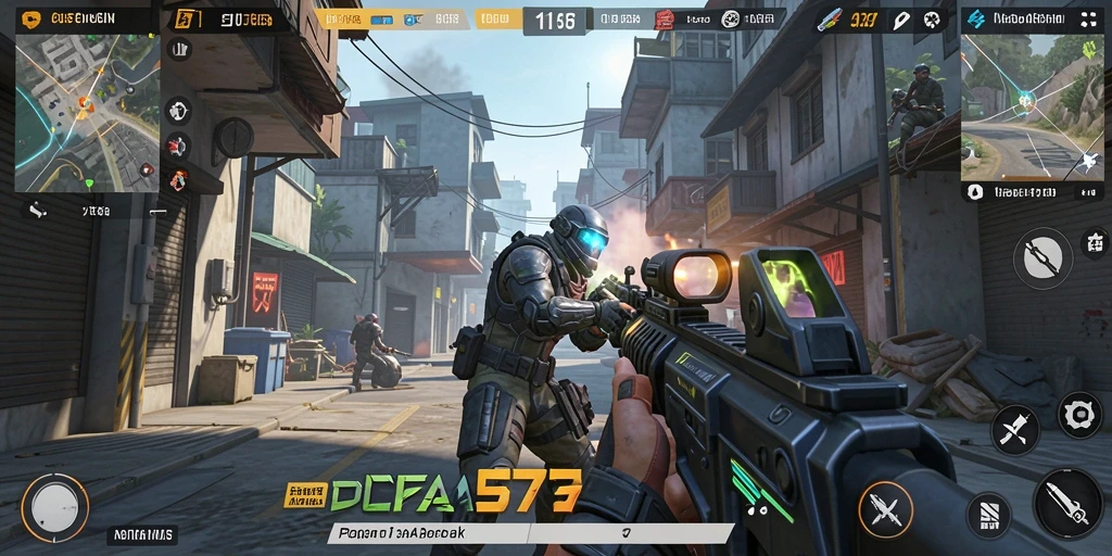 Tangkapan layar gameplay DELTA575 yang menunjukkan pertempuran intens dalam mode FPS.