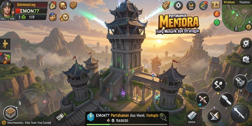 Tampilan gameplay <strong>EMON77</strong> yang menegangkan dalam mode Tower Defense.