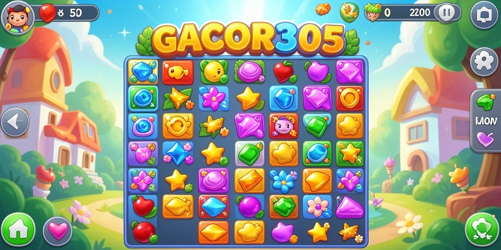 Screenshot gameplay GACOR305 menampilkan momen mencocokkan item berwarna.