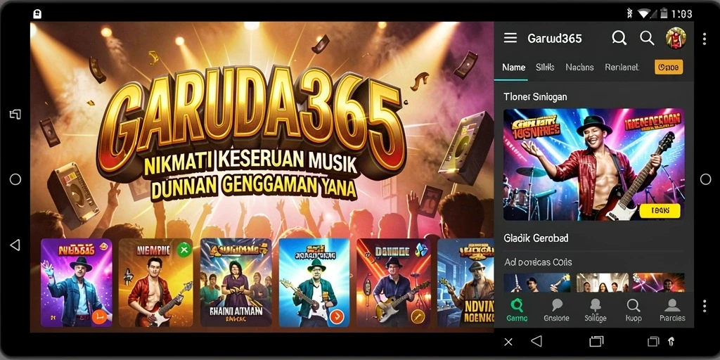 Tampilan gameplay GARUDA365 dengan banyak pilihan lagu menarik.