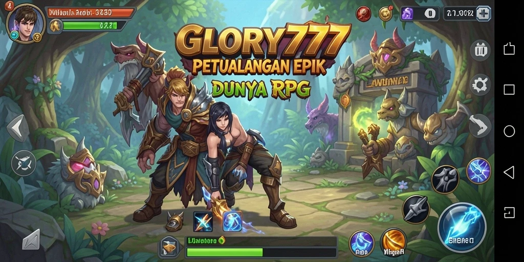 Tampilan screenshot utama GLORY777 menampilkan pertempuran seru dalam dunia RPG.