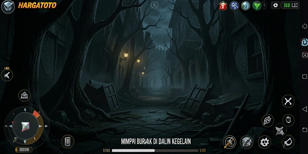Screenshot gameplay HARGATOTO dengan suasana yang mencekam.