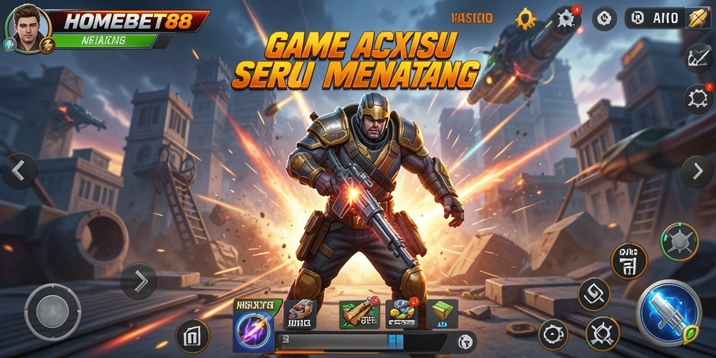 Screenshot gameplay HOMEBET88 dengan aksi mendebarkan di medan perang.