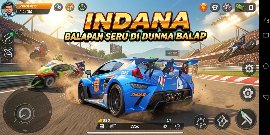 Tampilan gameplay Racing INDAAA yang penuh aksi dan kecepatan.