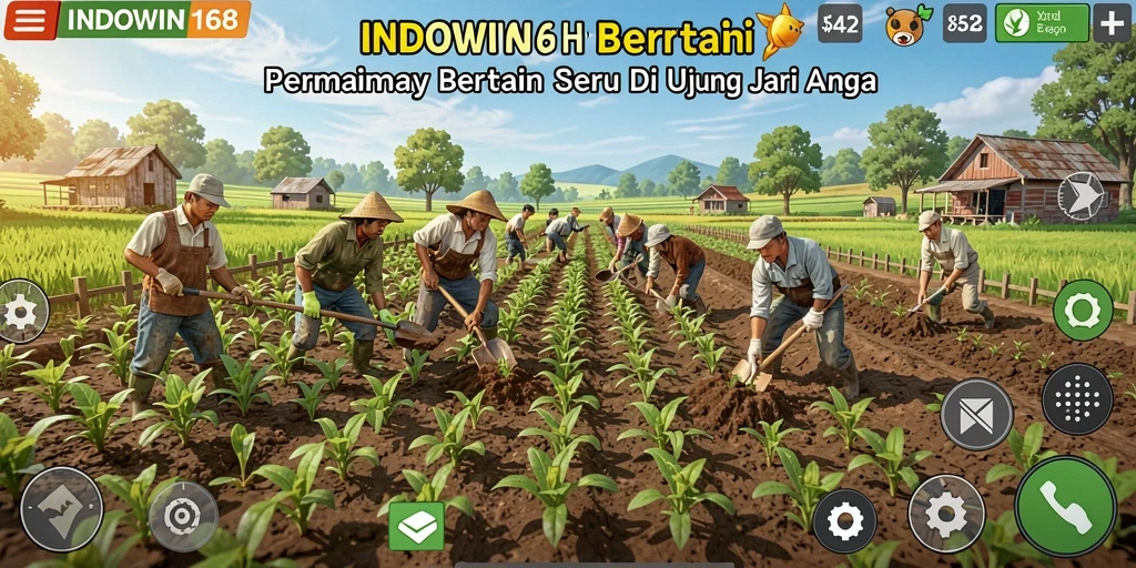 Tampilan gameplay <strong>INDOWIN168</strong> yang menunjukkan aktivitas bertani yang menarik.
