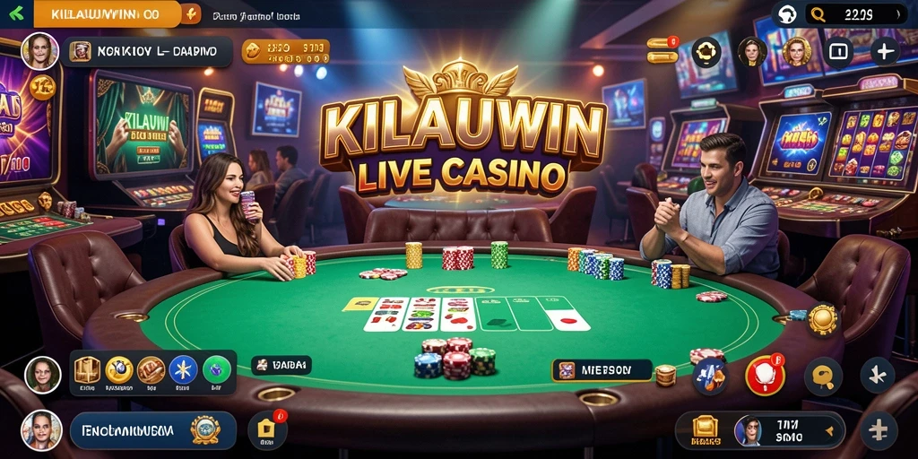 Tangkapan layar KILAUWIN menampilkan dealer interaktif dan permainan Live Casino.