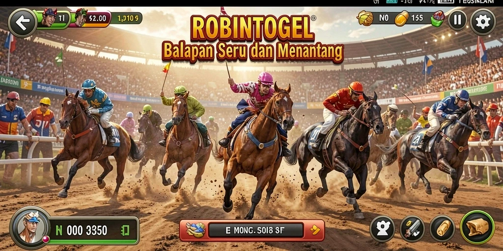 Tampilan utama gameplay ROBINTOGEL dengan balapan yang mendebarkan.