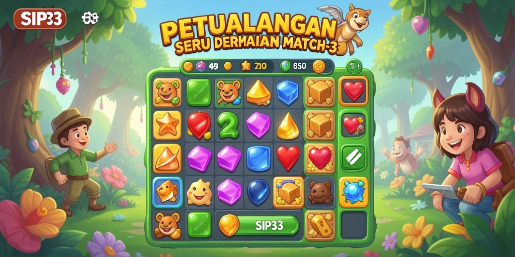 Tampak permainan SIP33 dengan gameplay Match-3 yang seru dan menantang.