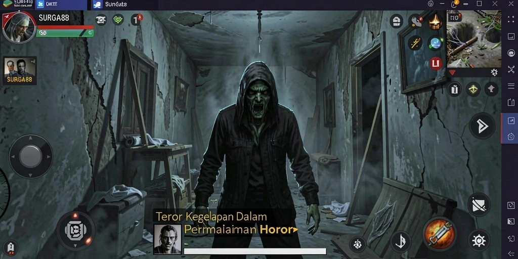 Tampilan menegangkan dari SURGA88 dengan atmosfer horor yang kental.