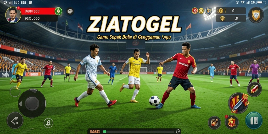 Tampilan gameplay ZIATOGEL dengan aksi sepak bola yang mendebarkan.